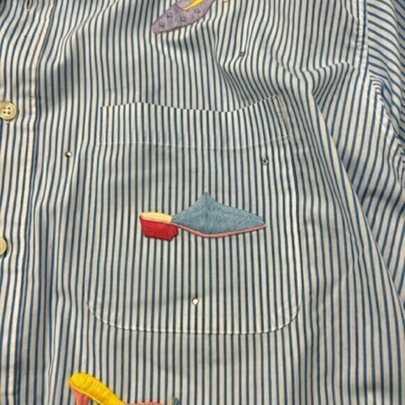 🛍️2 for $25 Sale🛍️ Embroidered Shoe Fashion Striped Long‎ Sleeve Button Up XL - Picture 8 of 11